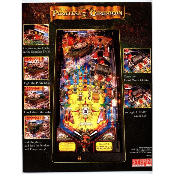 Disney Pirates of the Caribbean 2006 Stern Pinball Flyer Vintage Ephemera - Picture 2 of 2